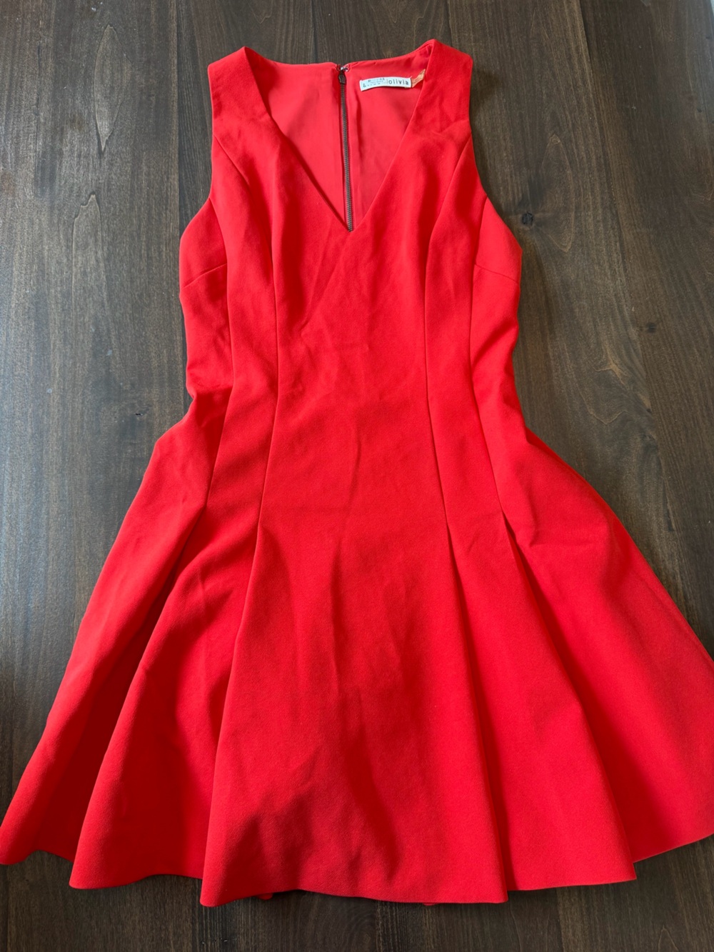 Alice + Olivia V-Neck Red Flared Mini Dress